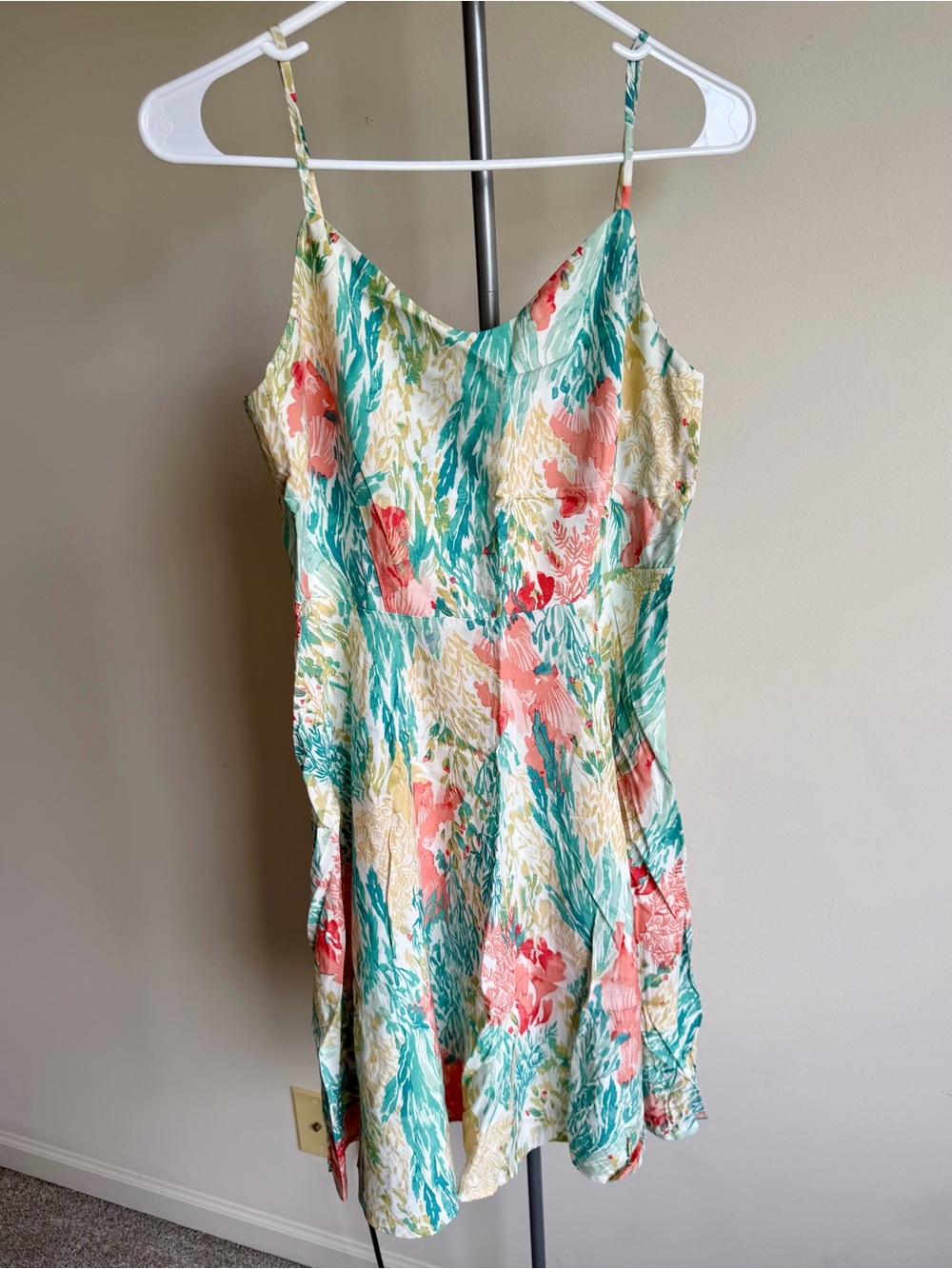 Old Navy Teal and Coral Floral Mini Dress